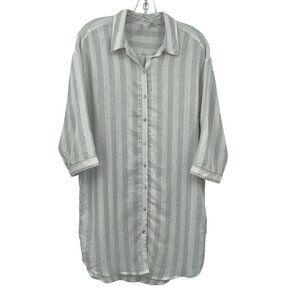 Cynthia Rowley Linen‎ Blend Oversized Tunic Top Womens M Lagenlook Stripe Beach